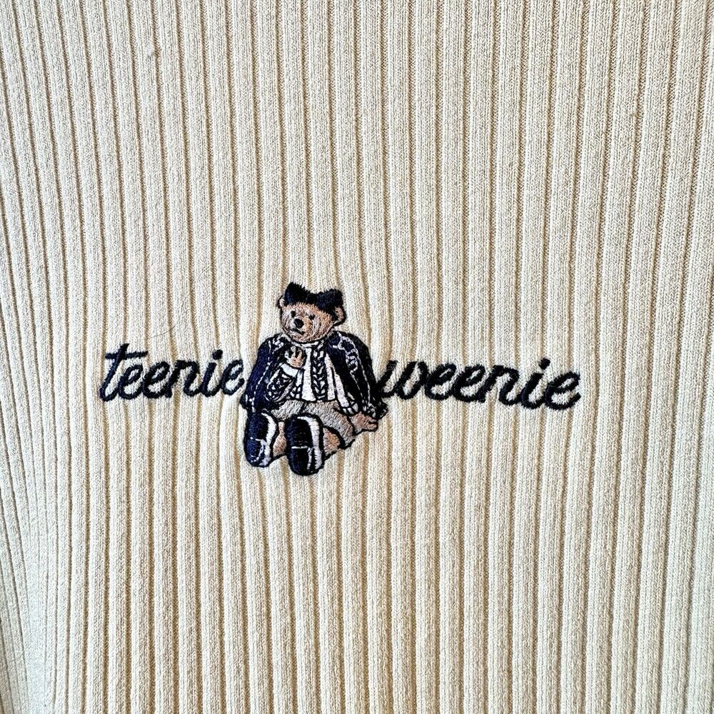 Vintage Teenie Weenie Ribbed Turtleneck Top Bear Embroidered Size 160/84A Beige - Picture 4 of 6